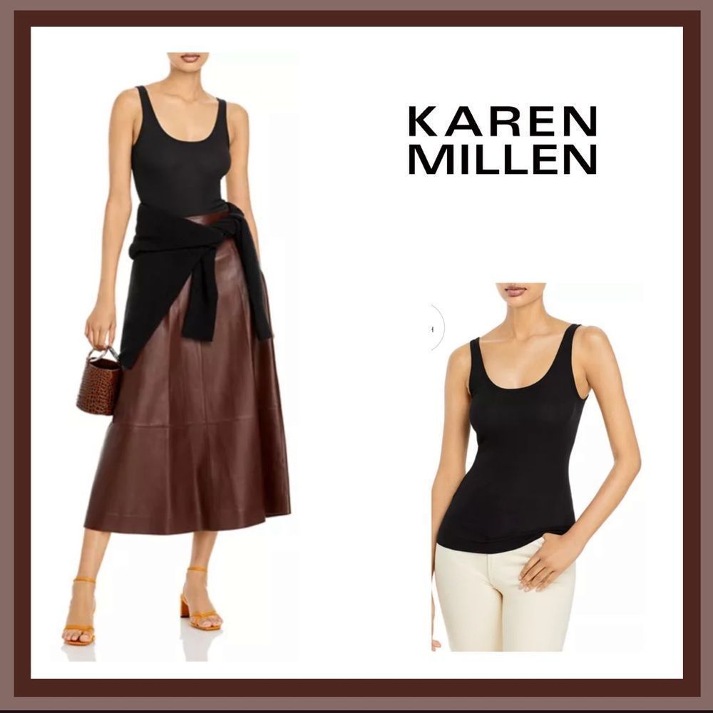 Karen Millen 100% Tencel Black Scoop Neck Tank Top Size 6